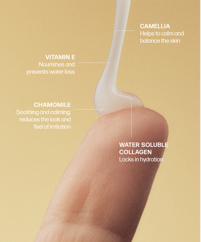 A person's finger revealing the nourishing ingredients of VMAGIC® Vulva Wash - PREORDER Ships 1/17/24 by Medicine Mama.