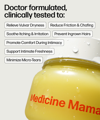 A close-up of a jar featuring VMAGIC® Vulva Balm, an organic, hormone-free moisturizer for the vulva.